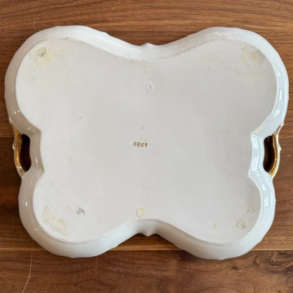 VTG Antique Lenwile Ardalt Porcelain Dresser Butterfly Tray Cherub Cupid 12x10